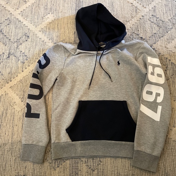 Polo Ralph Lauren Other - Polo Ralph Lauren Spell Out Sleeve Logo Contrast Hoodie In Heather Gray Size S